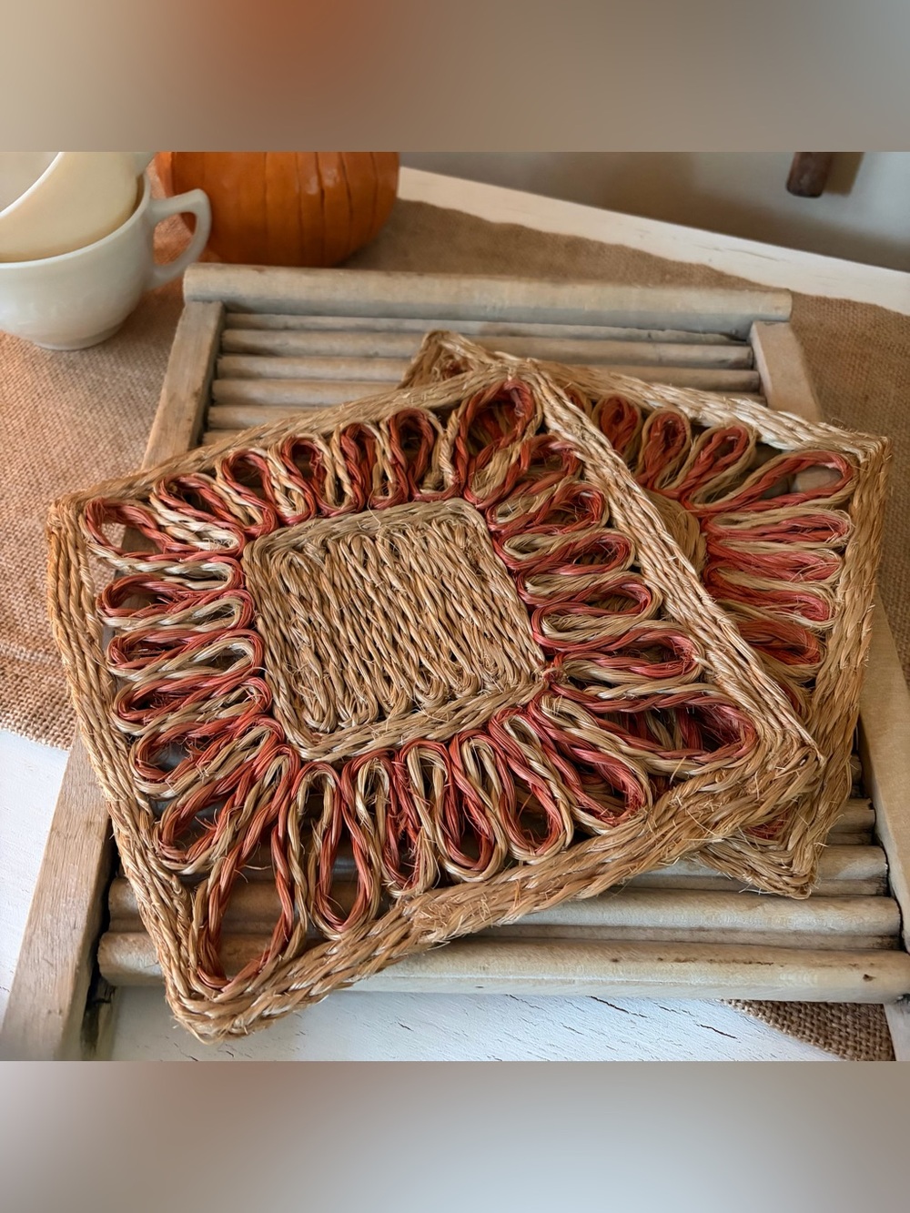 Vintage Woven Straw Trivet Collection❤️